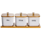 Набор банок для хранения 3 штуки по 350 мл с крышками на бамбуковой подставке