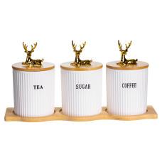 Набор банок для хранения 3 штуки по 400 мл с бамбуковыми крышками на подставке