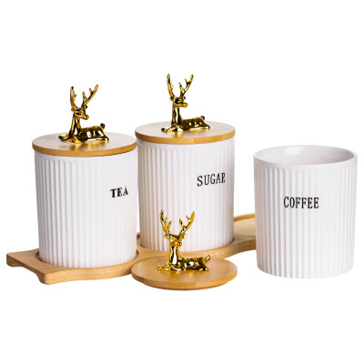 Набор банок для хранения 3 штуки по 400 мл с бамбуковыми крышками на подставке Набор банок для хранения 3 штуки по 400 мл с бамбуковыми крышками на подставке