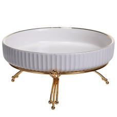 Блюдо сервировочное фарфоровое 20 см на подставке, золото