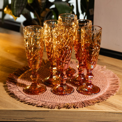 Набір келихів для шампанського Diamond Cut 6 штук по 160 мл із кришталевого скла, золотистий