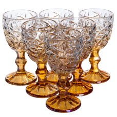Набор рюмок на ножке Diamond Cut 6 штук по 50 мл из хрустального стекла, золотистый