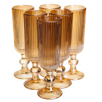 Набір келихів для шампанського 6 штук по 160 мл ребристих із товстого скла, коричневий