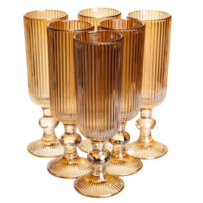 Набір келихів для шампанського 6 штук по 160 мл ребристих із товстого скла, коричневий