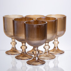 Набор бокалов для вина 6 штук по 300 мл ребристых из толстого стекла, коричневый