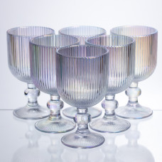 Набор бокалов для вина 6 штук по 300 мл ребристых из толстого стекла, rainbow