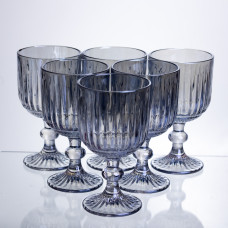 Набор бокалов для вина 6 штук по 300 мл ребристых из толстого стекла, синий