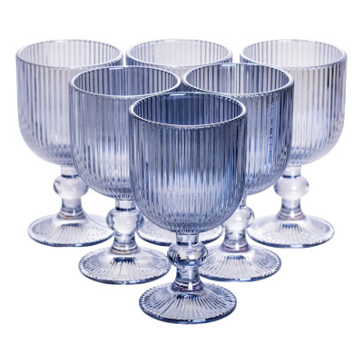 Набір келихів для вина 6 штук по 220 мл рельєфних, блакитний