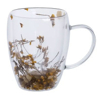 Чашка скляна з подвійними стінками 350 мл з декором сухоцвітів