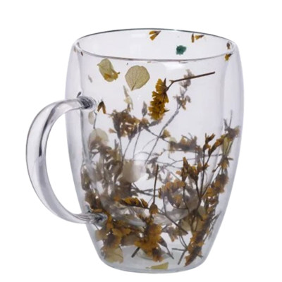 Чашка скляна з подвійними стінками 350 мл з декором сухоцвітів Чашка скляна з подвійними стінками 350 мл з декором сухоцвітів