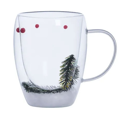 Чашка скляна 350 мл з сухоцвітами та подвійними стінками