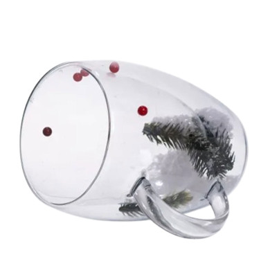 Чашка скляна 350 мл з сухоцвітами та подвійними стінками Чашка скляна 350 мл з сухоцвітами та подвійними стінками