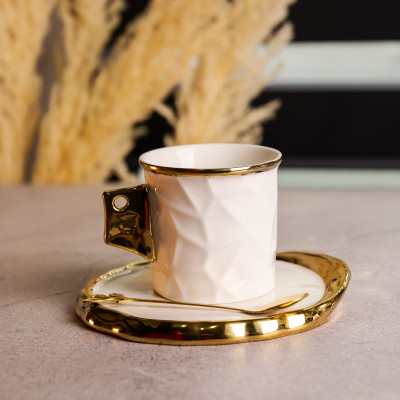 Чашка для кави порцелянова 200 мл з блюдцем та ложкою, білий