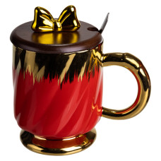 Чашка фарфоровая Ribbon 450 мл с крышкой и ложкой, красный