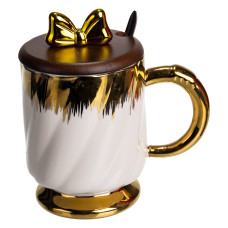 Чашка фарфоровая Ribbon 450 мл с крышкой и ложкой, белый