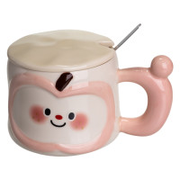 Чашка фарфоровая Cute Apple 400 мл с крышкой и ложкой, розовый