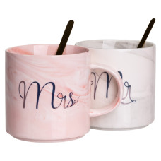 Парные чашки фарфоровые Mr & Mrs 400 мл с ложками