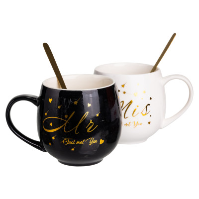 Парні чашки порцелянові Mr & Mis 350 мл з ложками Парні чашки порцелянові Mr & Mis 350 мл з ложками