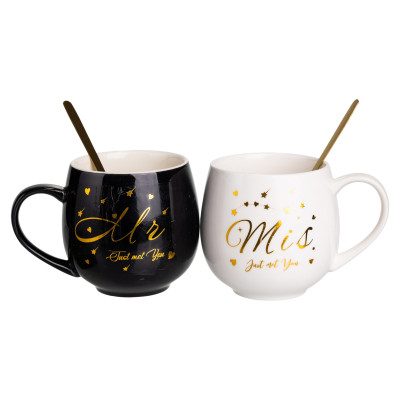 Парні чашки порцелянові Mr & Mis 350 мл з ложками Парні чашки порцелянові Mr & Mis 350 мл з ложками