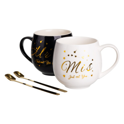 Парні чашки порцелянові Mr & Mis 350 мл з ложками Парні чашки порцелянові Mr & Mis 350 мл з ложками