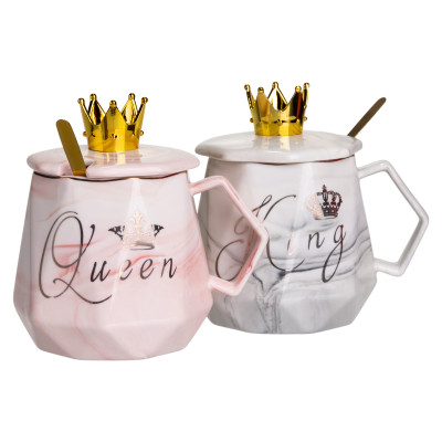 Парні чашки порцелянові King & Queen 400 мл з ложками
