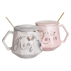 Парные чашки фарфоровые King & Queen 400 мл с крышками