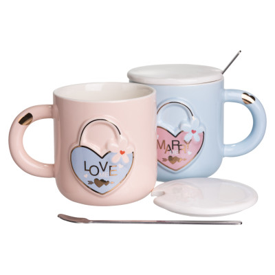 Парні чашки порцелянові Lovers' Lock 400 мл з ложками Парні чашки порцелянові Lovers' Lock 400 мл з ложками