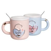 Парні чашки порцелянові Lovers' Lock 400 мл з ложками