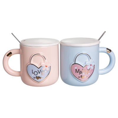 Парні чашки порцелянові Lovers' Lock 400 мл з ложками Парні чашки порцелянові Lovers' Lock 400 мл з ложками