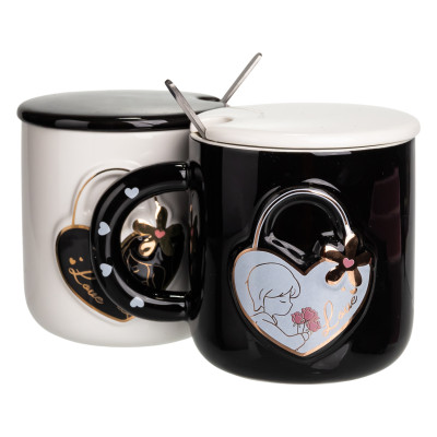 Парні чашки порцелянові Love 400 мл з ложками