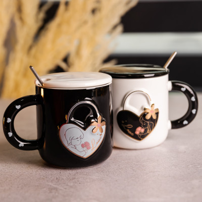 Парні чашки порцелянові Love 400 мл з ложками Парні чашки порцелянові Love 400 мл з ложками