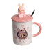 Чашка фарфоровая Labubu 300 мл с крышкой и ложкой, розовый