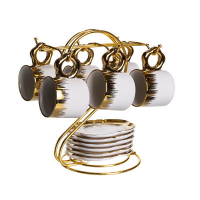 Набір для кави із порцеляни 12 предметів на 6 персон на металевій підставці, білий