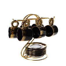 Набор для кофе из фарфора 12 предметов на 6 персон на металлической подставке, черный