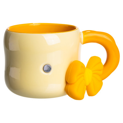 Чашка фарфоровая с магнитом 400 мл, бежевый с оранжевым