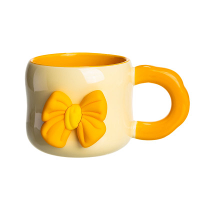 Чашка фарфоровая с магнитом 400 мл, бежевый с оранжевым