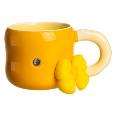 Чашка фарфоровая с магнитом 400 мл, оранжевый с бежевым