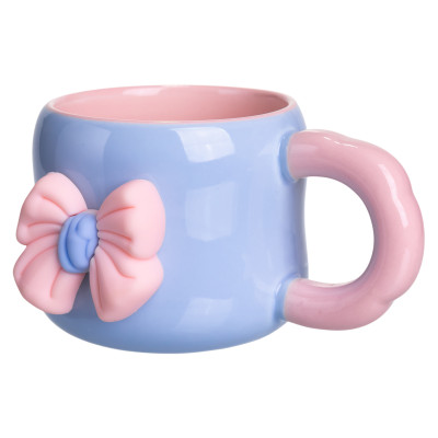 Чашка фарфоровая с магнитом 400 мл, голубой с розовым