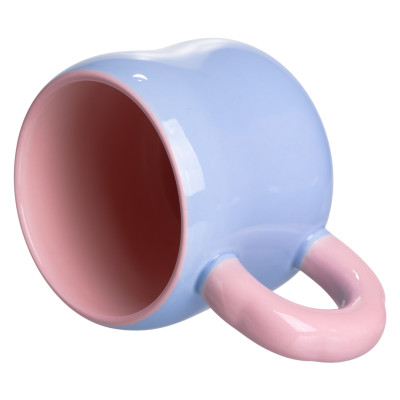 Чашка фарфоровая с магнитом 400 мл, голубой с розовым