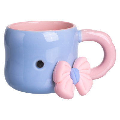 Чашка фарфоровая с магнитом 400 мл, голубой с розовым