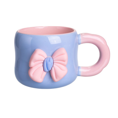 Чашка фарфоровая с магнитом 400 мл, голубой с розовым