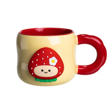 Чашка фарфоровая 400 мл с магнитом, желтый с красным