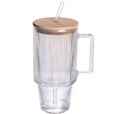 Кружка стеклянная ICE Tea 750 мл с крышкой и трубочкой, прозрачный