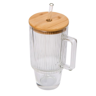 Чашка скляна ICE Tea 750 мл з кришкою та трубочкою, прозорий Чашка скляна ICE Tea 750 мл з кришкою та трубочкою, прозорий