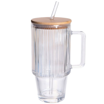 Чашка скляна ICE Tea 750 мл з кришкою та трубочкою, прозорий Чашка скляна ICE Tea 750 мл з кришкою та трубочкою, прозорий