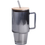 Кружка стеклянная ICE Tea 750 мл с крышкой и трубочкой, дымчатый