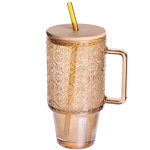 Кружка стеклянная NIKA 750 мл с крышкой и трубочкой, карамель