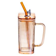Кружка стеклянная Golden Square 280 мл с трубочкой, карамель