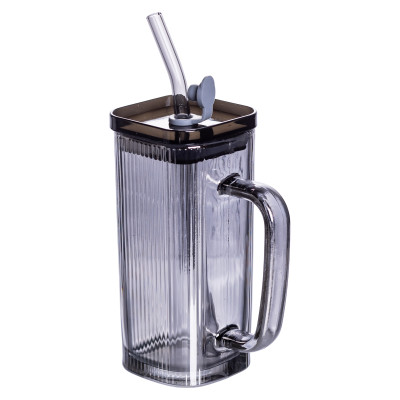 Чашка скляна Golden Square 280 мл з трубочкою, димчастий Чашка скляна Golden Square 280 мл з трубочкою, димчастий