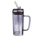 Чашка скляна Golden Square 280 мл з трубочкою, димчастий Чашка скляна Golden Square 280 мл з трубочкою, димчастий